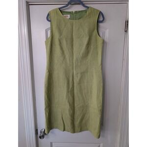 Talbots Womens Green Irish Linen Sleeveless Shift Dress Size 14 Chartreuse Lined